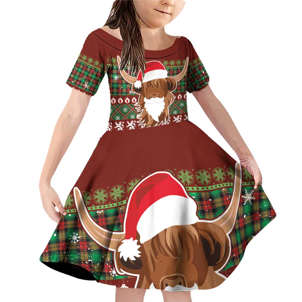Scottish Christmas Family Matching Off Shoulder Short Dress and Hawaiian Shirt Highland Cattle-Xmas Tartan Stripes Style Red Color - Wonder Print Shop