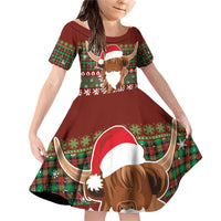 Scottish Christmas Family Matching Off Shoulder Short Dress and Hawaiian Shirt Highland Cattle-Xmas Tartan Stripes Style Red Color - Wonder Print Shop