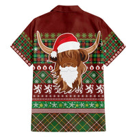 Scottish Christmas Family Matching Off Shoulder Short Dress and Hawaiian Shirt Highland Cattle-Xmas Tartan Stripes Style Red Color - Wonder Print Shop