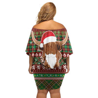 Scottish Christmas Family Matching Off Shoulder Short Dress and Hawaiian Shirt Highland Cattle-Xmas Tartan Stripes Style Red Color - Wonder Print Shop