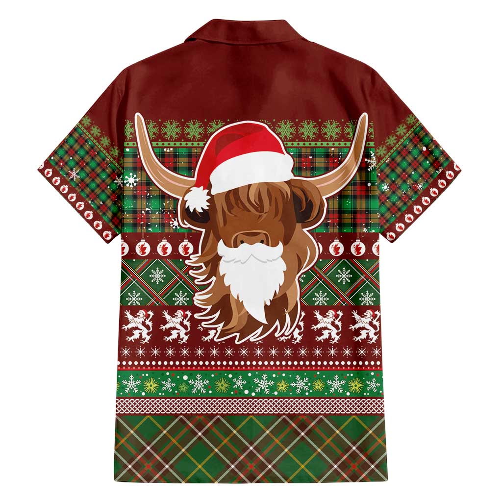 Scottish Christmas Family Matching Summer Maxi Dress and Hawaiian Shirt Highland Cattle-Xmas Tartan Stripes Style Red Color - Wonder Print Shop