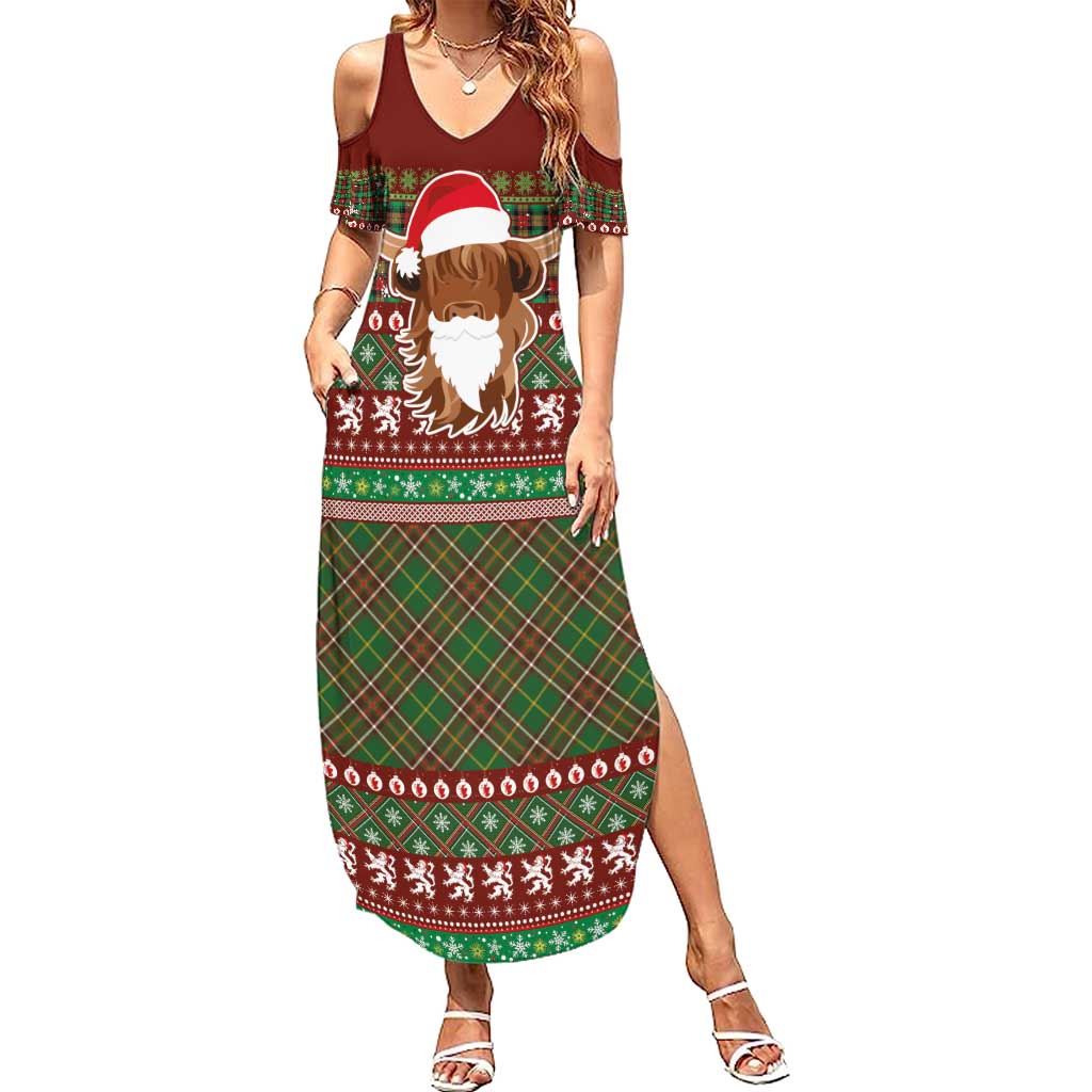 Scottish Christmas Family Matching Summer Maxi Dress and Hawaiian Shirt Highland Cattle-Xmas Tartan Stripes Style Red Color - Wonder Print Shop