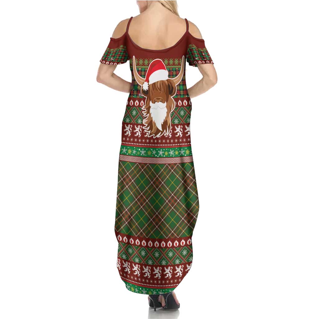 Scottish Christmas Family Matching Summer Maxi Dress and Hawaiian Shirt Highland Cattle-Xmas Tartan Stripes Style Red Color - Wonder Print Shop