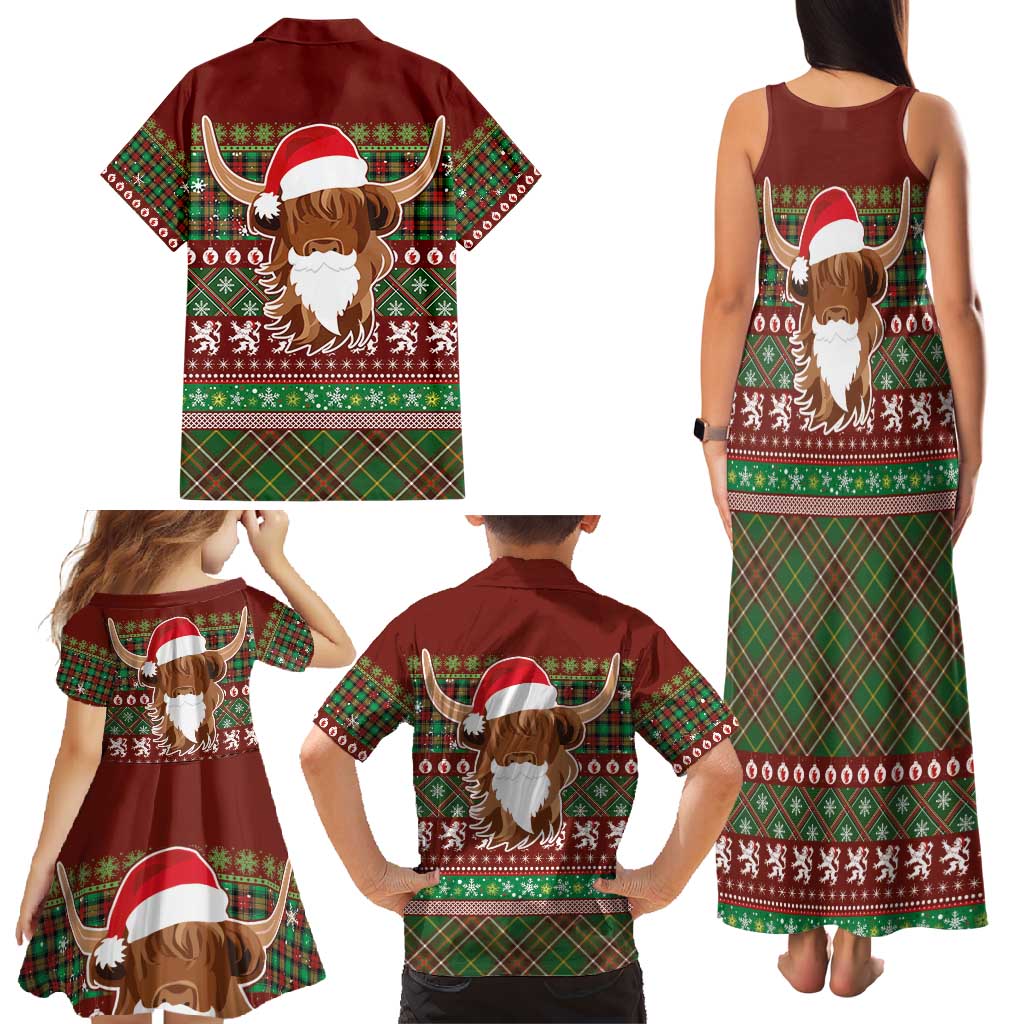 Scottish Christmas Family Matching Tank Maxi Dress and Hawaiian Shirt Highland Cattle-Xmas Tartan Stripes Style Red Color - Wonder Print Shop