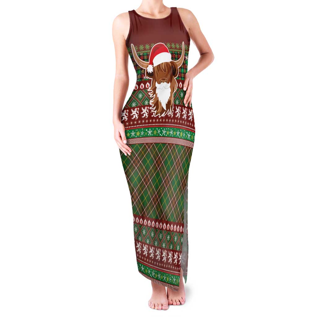 Scottish Christmas Family Matching Tank Maxi Dress and Hawaiian Shirt Highland Cattle-Xmas Tartan Stripes Style Red Color - Wonder Print Shop