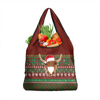 Scottish Christmas Grocery Bag Highland Cattle-Xmas Tartan Stripes Style Red Color - Wonder Print Shop