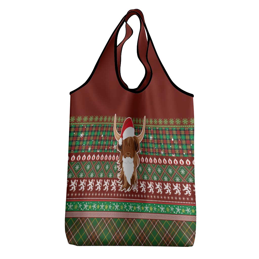 Scottish Christmas Grocery Bag Highland Cattle-Xmas Tartan Stripes Style Red Color - Wonder Print Shop