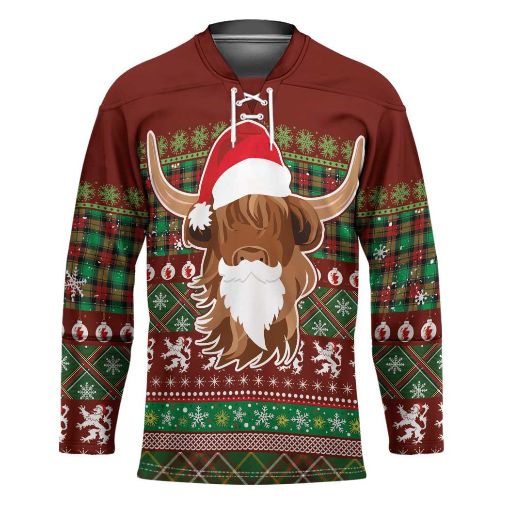 Scottish Christmas Hockey Jersey Highland Cattle-Xmas Tartan Stripes Style Red Color - Wonder Print Shop