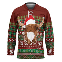 Scottish Christmas Hockey Jersey Highland Cattle-Xmas Tartan Stripes Style Red Color - Wonder Print Shop