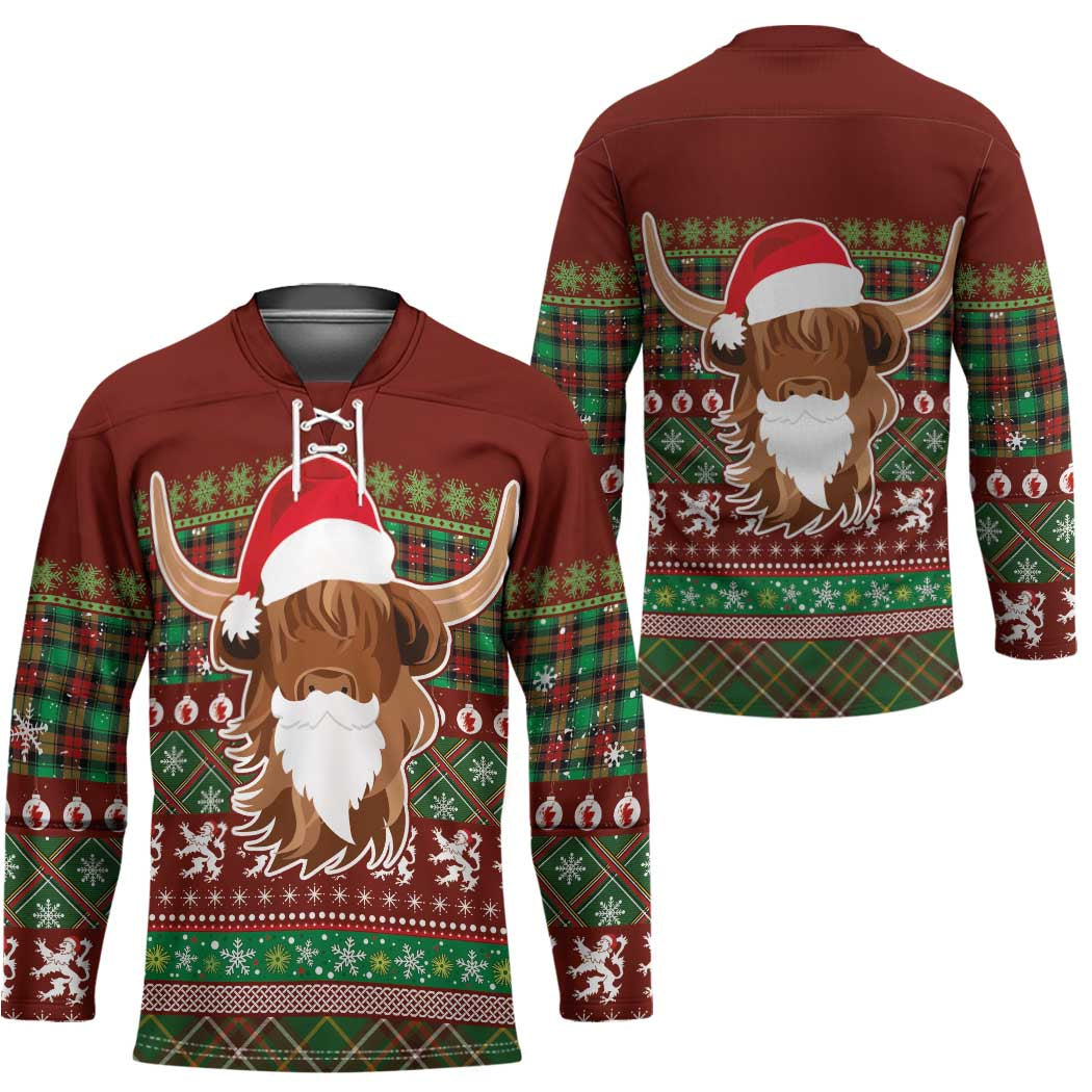 Scottish Christmas Hockey Jersey Highland Cattle-Xmas Tartan Stripes Style Red Color - Wonder Print Shop