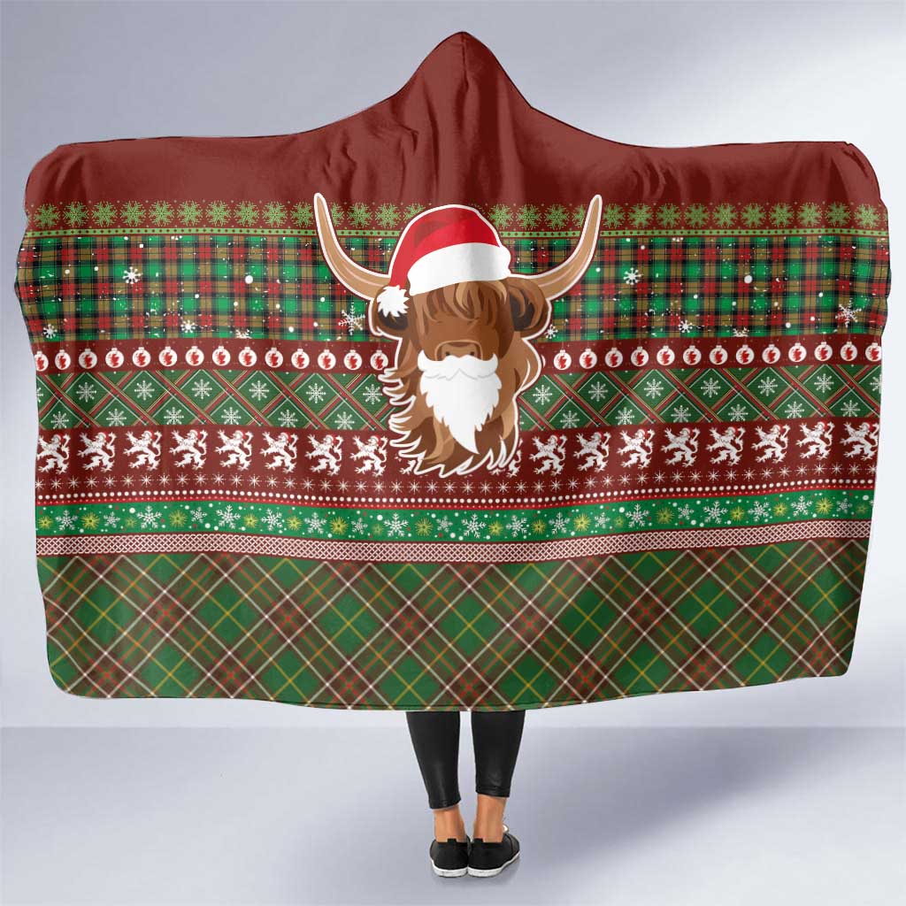 Scottish Christmas Hooded Blanket Highland Cattle-Xmas Tartan Stripes Style Red Color - Wonder Print Shop