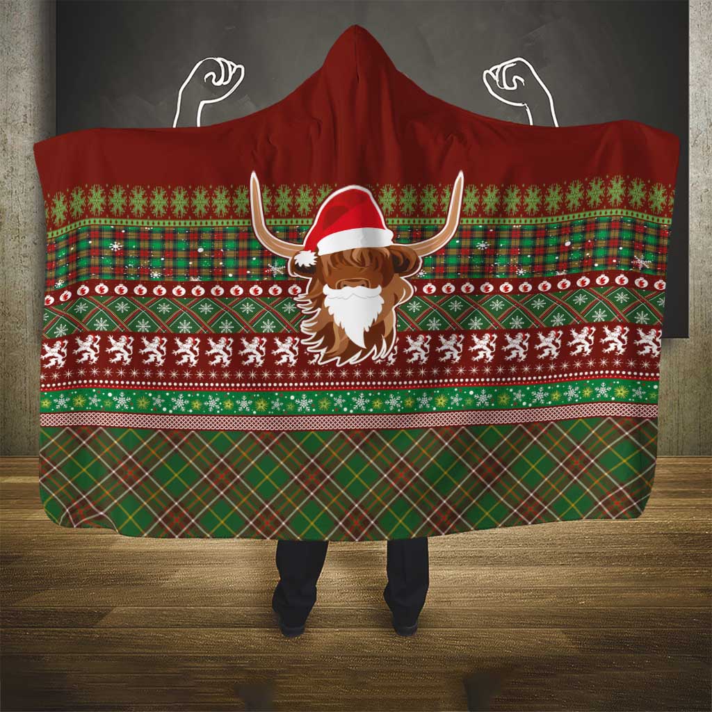 Scottish Christmas Hooded Blanket Highland Cattle-Xmas Tartan Stripes Style Red Color - Wonder Print Shop