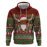 Scottish Christmas Hoodie Highland Cattle-Xmas Tartan Stripes Style Red Color - Wonder Print Shop