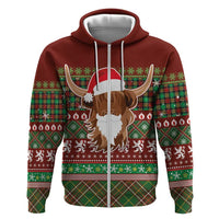 Scottish Christmas Hoodie Highland Cattle-Xmas Tartan Stripes Style Red Color - Wonder Print Shop