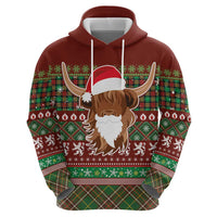 Scottish Christmas Hoodie Highland Cattle-Xmas Tartan Stripes Style Red Color - Wonder Print Shop