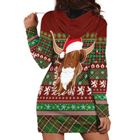 Scottish Christmas Hoodie Dress Highland Cattle-Xmas Tartan Stripes Style Red Color - Wonder Print Shop