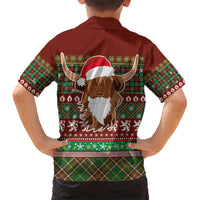 Scottish Christmas Kid Hawaiian Shirt Highland Cattle-Xmas Tartan Stripes Style Red Color - Wonder Print Shop