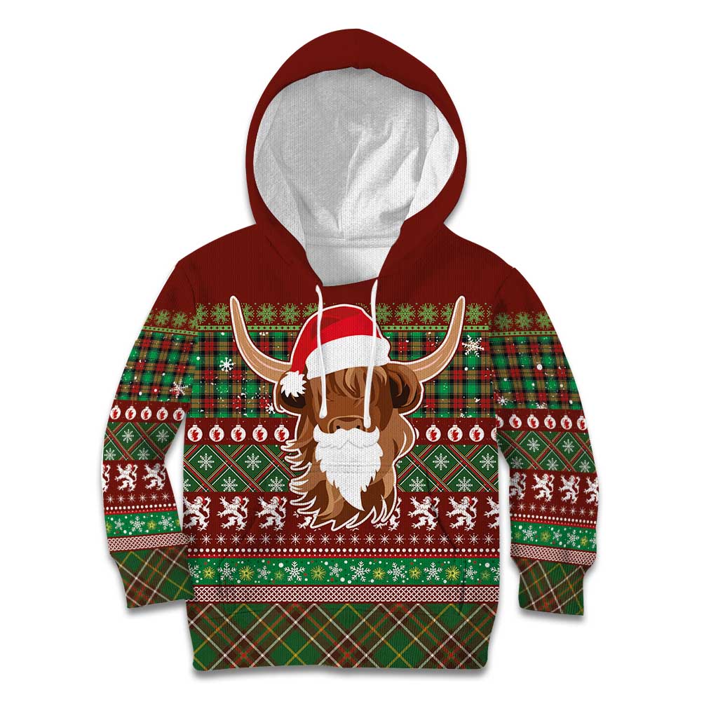 Scottish Christmas Kid Hoodie Highland Cattle-Xmas Tartan Stripes Style Red Color - Wonder Print Shop