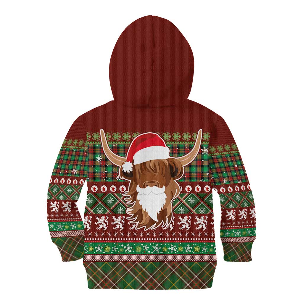Scottish Christmas Kid Hoodie Highland Cattle-Xmas Tartan Stripes Style Red Color - Wonder Print Shop