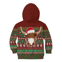 Scottish Christmas Kid Hoodie Highland Cattle-Xmas Tartan Stripes Style Red Color - Wonder Print Shop