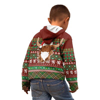 Scottish Christmas Kid Hoodie Highland Cattle-Xmas Tartan Stripes Style Red Color - Wonder Print Shop