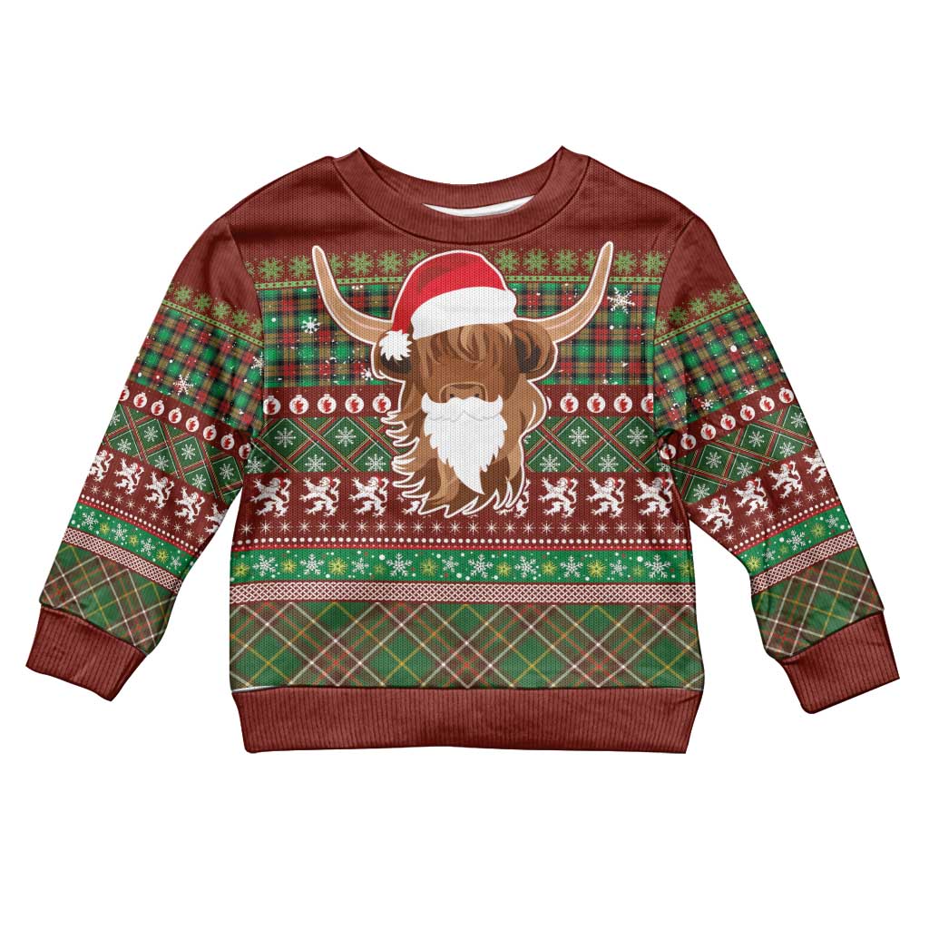 Scottish Christmas Kid Ugly Christmas Sweater Highland Cattle-Xmas Tartan Stripes Style Red Color - Wonder Print Shop
