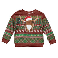 Scottish Christmas Kid Ugly Christmas Sweater Highland Cattle-Xmas Tartan Stripes Style Red Color - Wonder Print Shop