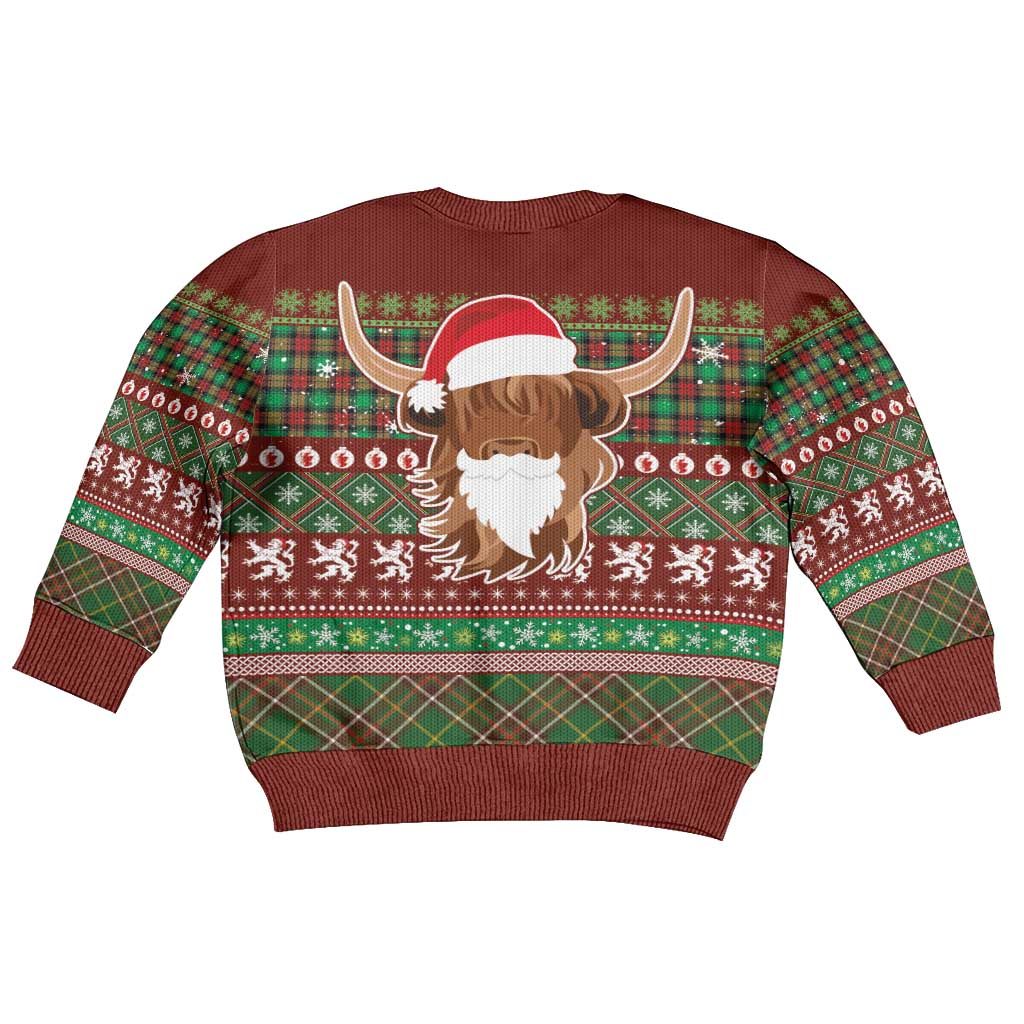 Scottish Christmas Kid Ugly Christmas Sweater Highland Cattle-Xmas Tartan Stripes Style Red Color - Wonder Print Shop