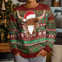 Scottish Christmas Kid Ugly Christmas Sweater Highland Cattle-Xmas Tartan Stripes Style Red Color - Wonder Print Shop