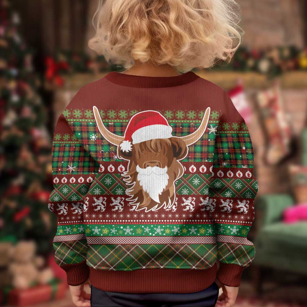 Scottish Christmas Kid Ugly Christmas Sweater Highland Cattle-Xmas Tartan Stripes Style Red Color - Wonder Print Shop