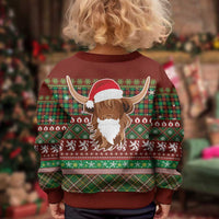 Scottish Christmas Kid Ugly Christmas Sweater Highland Cattle-Xmas Tartan Stripes Style Red Color - Wonder Print Shop