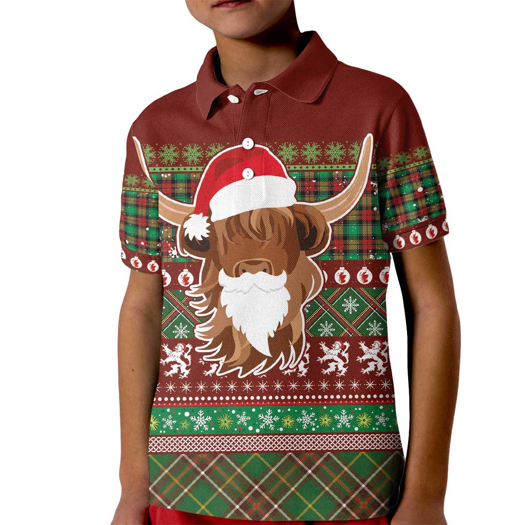 Scottish Christmas Kid Polo Shirt Highland Cattle-Xmas Tartan Stripes Style Red Color - Wonder Print Shop