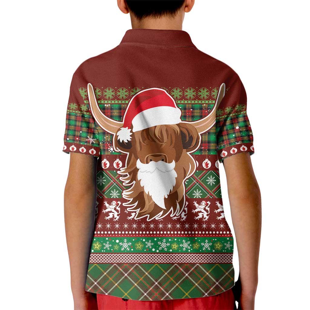 Scottish Christmas Kid Polo Shirt Highland Cattle-Xmas Tartan Stripes Style Red Color - Wonder Print Shop