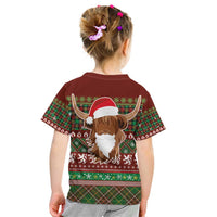 Scottish Christmas Kid T Shirt Highland Cattle-Xmas Tartan Stripes Style Red Color - Wonder Print Shop