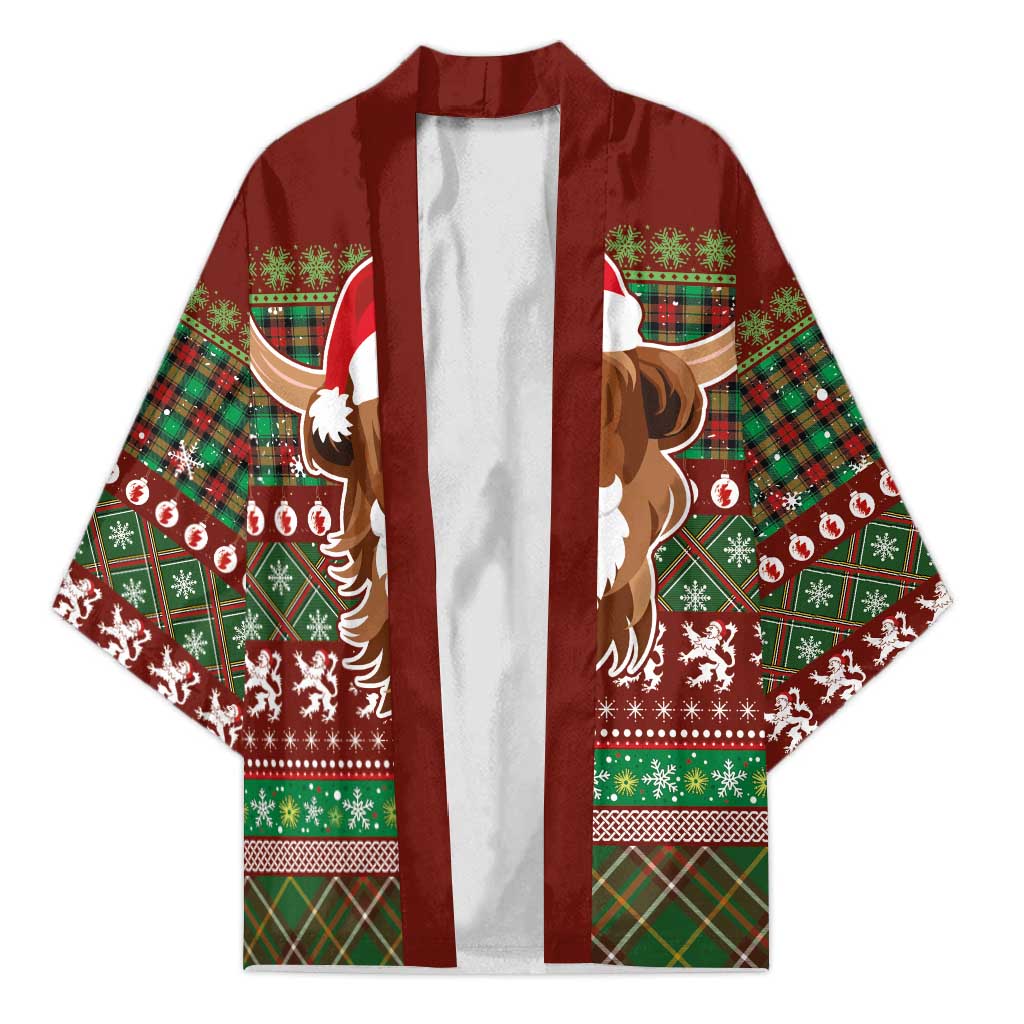 Scottish Christmas Kimono Highland Cattle-Xmas Tartan Stripes Style Red Color - Wonder Print Shop