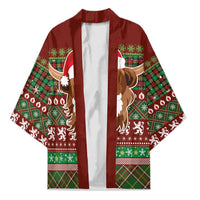 Scottish Christmas Kimono Highland Cattle-Xmas Tartan Stripes Style Red Color - Wonder Print Shop