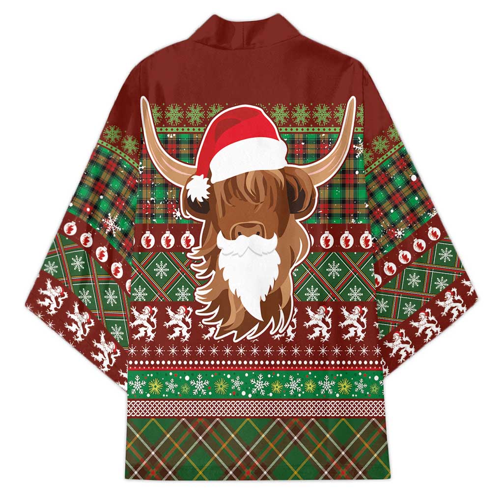 Scottish Christmas Kimono Highland Cattle-Xmas Tartan Stripes Style Red Color - Wonder Print Shop