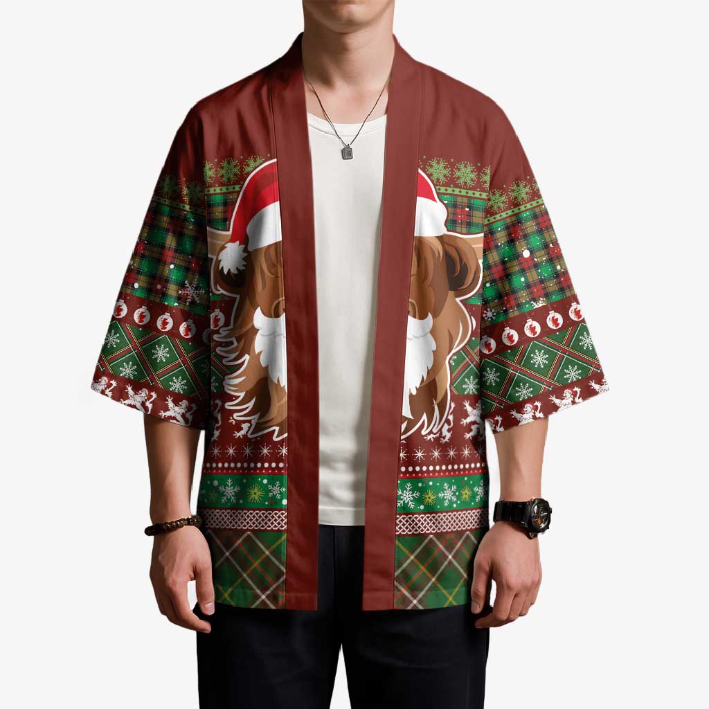 Scottish Christmas Kimono Highland Cattle-Xmas Tartan Stripes Style Red Color - Wonder Print Shop