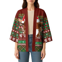 Scottish Christmas Kimono Highland Cattle-Xmas Tartan Stripes Style Red Color - Wonder Print Shop