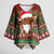 Scottish Christmas Kimono Sleeve Blouse Highland Cattle-Xmas Tartan Stripes Style Red Color - Wonder Print Shop