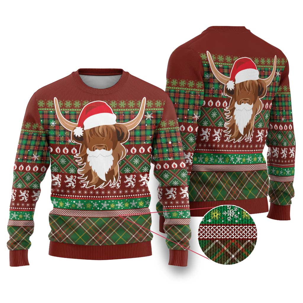 Scottish Christmas Ugly Christmas Sweater Highland Cattle-Xmas Tartan Stripes Style Red Color - Wonder Print Shop