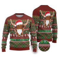 Scottish Christmas Ugly Christmas Sweater Highland Cattle-Xmas Tartan Stripes Style Red Color - Wonder Print Shop