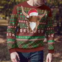 Scottish Christmas Ugly Christmas Sweater Highland Cattle-Xmas Tartan Stripes Style Red Color - Wonder Print Shop