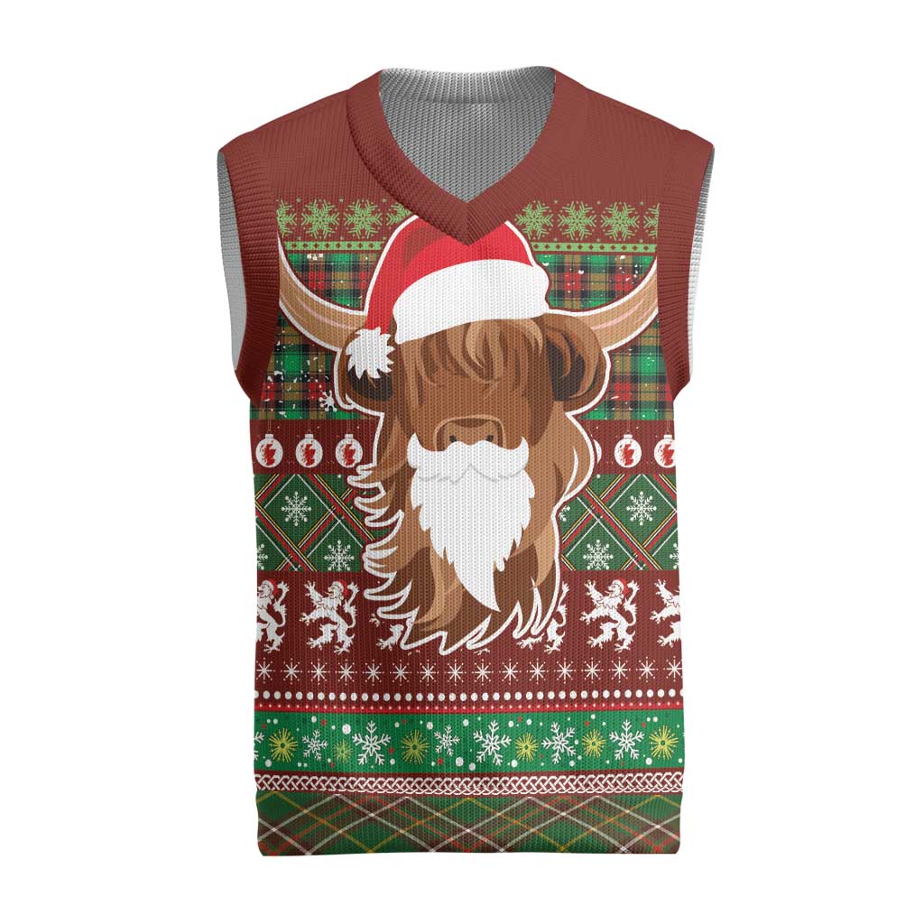 Scottish Christmas Knitted V-Neck Vest Highland Cattle-Xmas Tartan Stripes Style Red Color - Wonder Print Shop