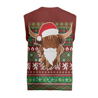 Scottish Christmas Knitted V-Neck Vest Highland Cattle-Xmas Tartan Stripes Style Red Color - Wonder Print Shop