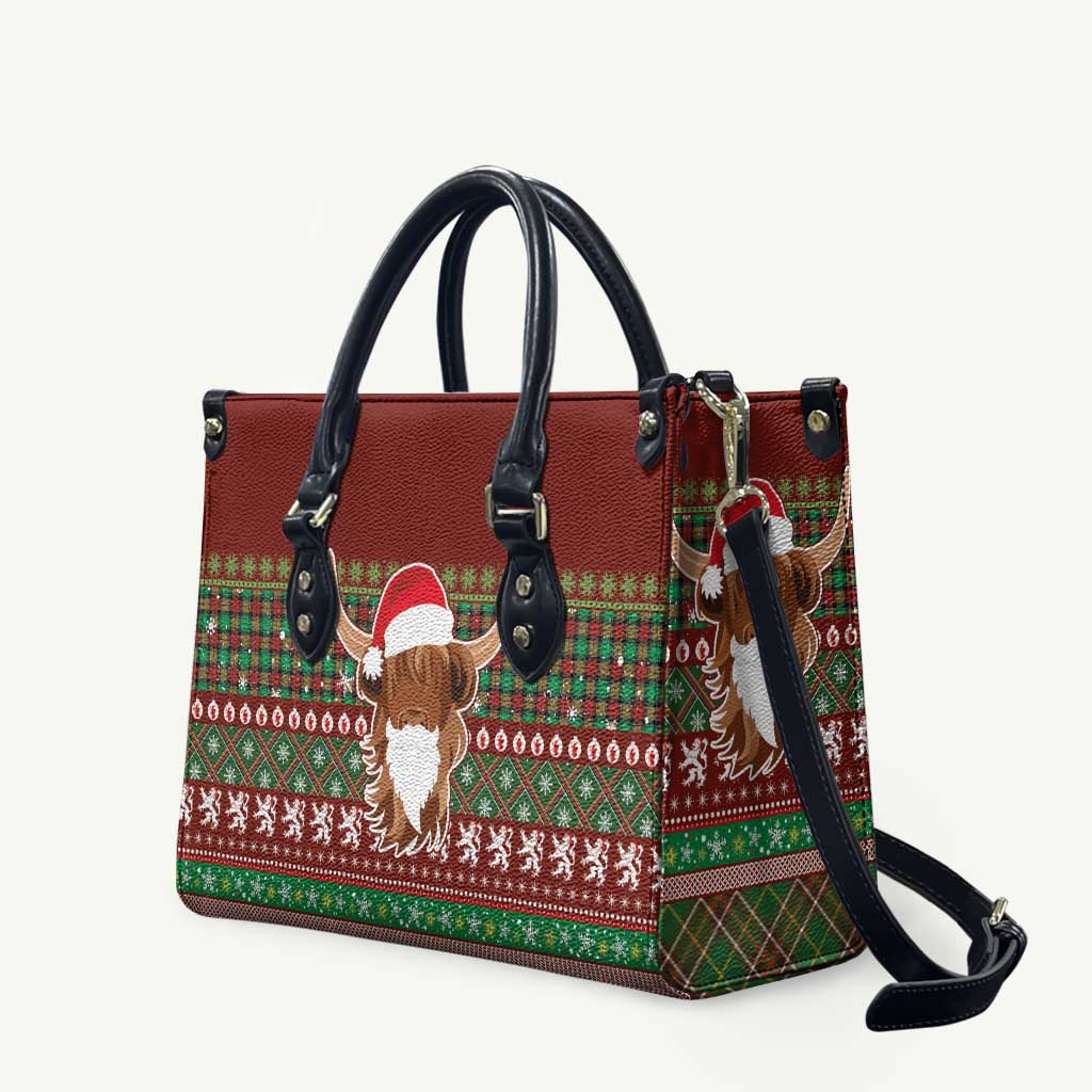 Scottish Christmas Leather Bag Highland Cattle-Xmas Tartan Stripes Style Red Color - Wonder Print Shop