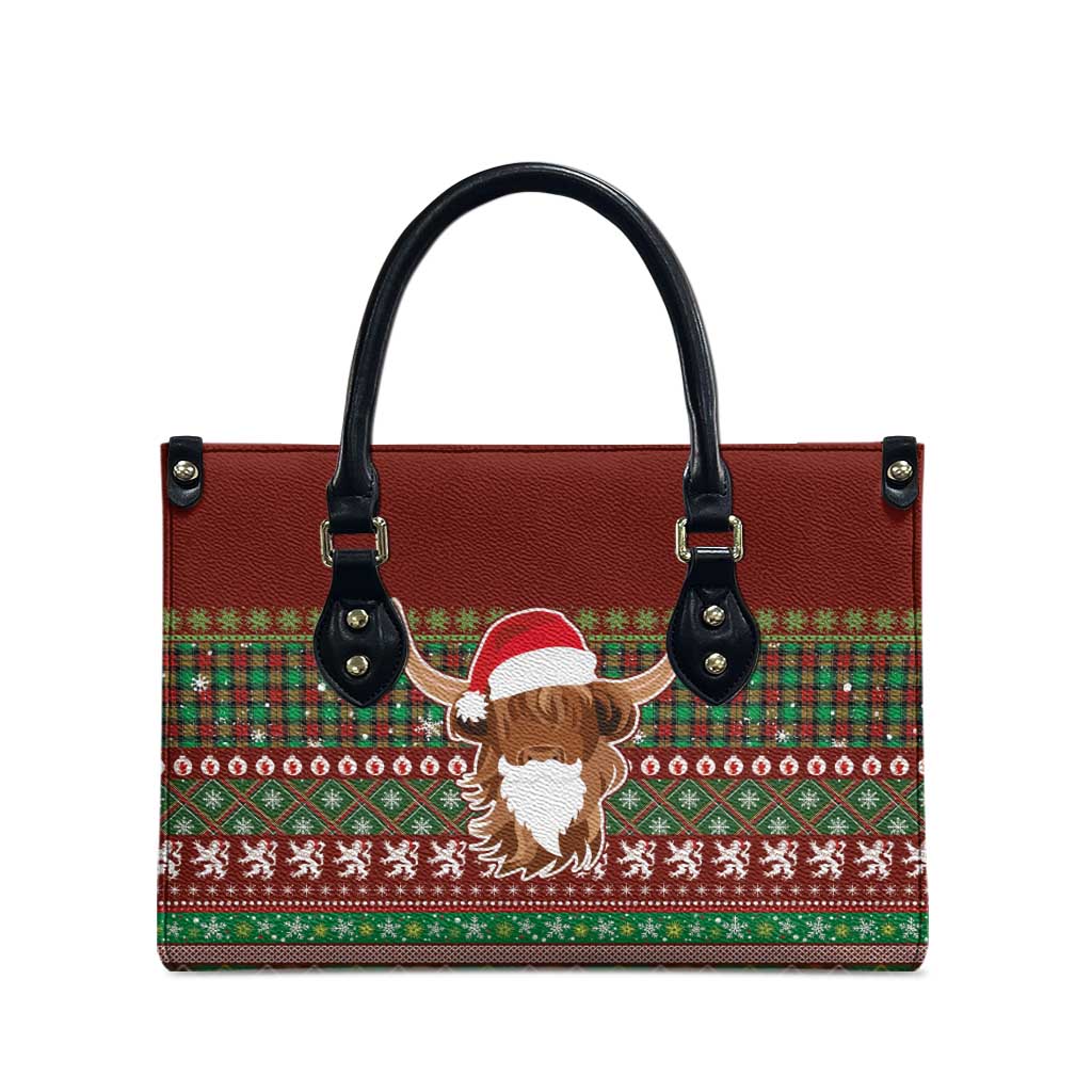 Scottish Christmas Leather Bag Highland Cattle-Xmas Tartan Stripes Style Red Color - Wonder Print Shop