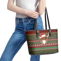 Scottish Christmas Leather Tote Bag Highland Cattle-Xmas Tartan Stripes Style Red Color - Wonder Print Shop