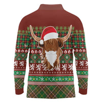 Scottish Christmas Long Sleeve Polo Shirt Highland Cattle-Xmas Tartan Stripes Style Red Color - Wonder Print Shop