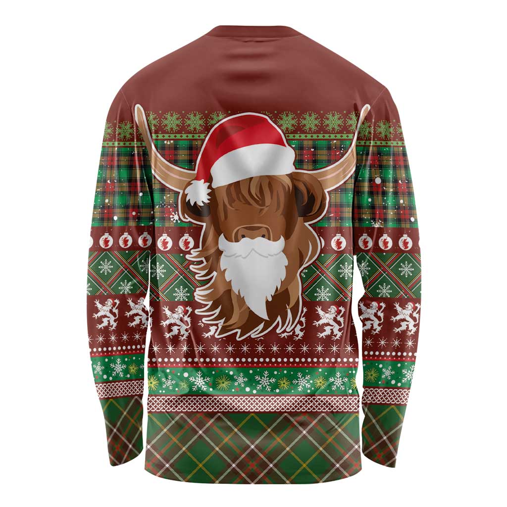 Scottish Christmas Long Sleeve Shirt Highland Cattle-Xmas Tartan Stripes Style Red Color - Wonder Print Shop